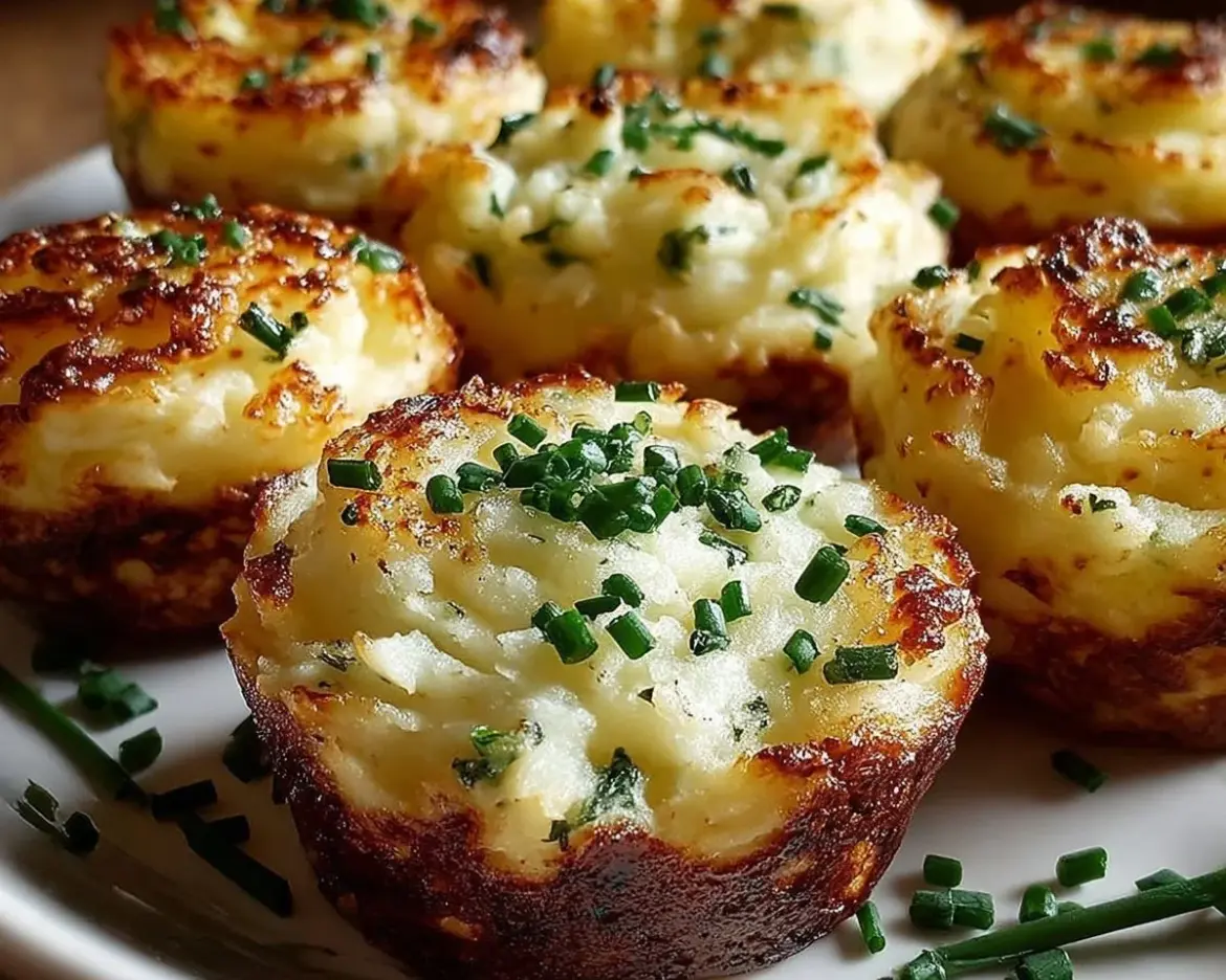 Delicious Garlic Chive Mashed Potato Puffins on a plate