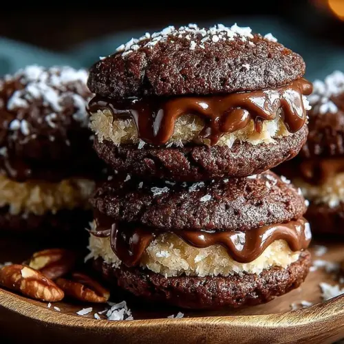 Delicious German Chocolate Whoopie Pies with coconut frosting