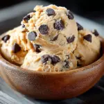 Bowl of Greek yogurt cookie dough with chocolate chips, ready to bake.