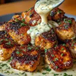 Grilled chicken bites served with creamy garlic sauce