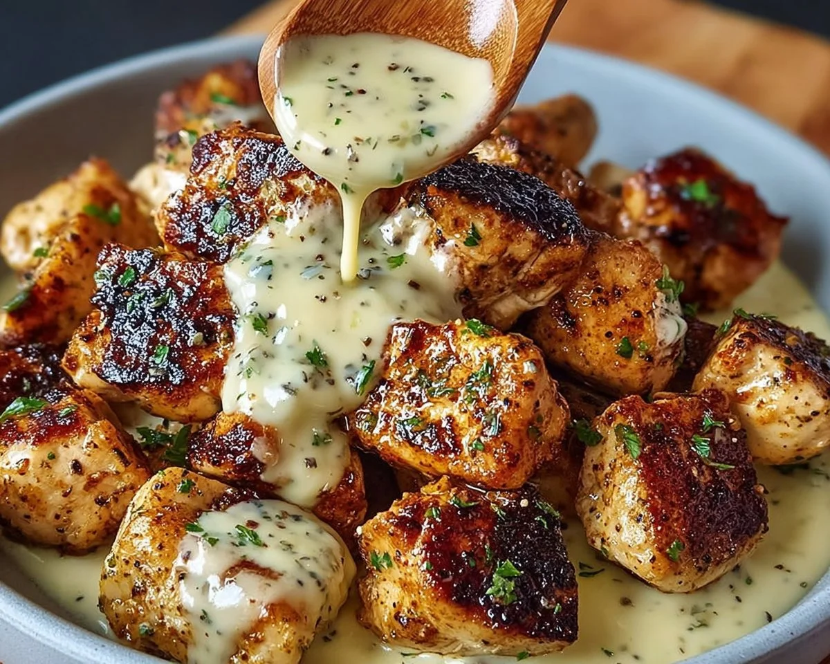 Grilled Chicken Bites with Creamy Garlic Sauce