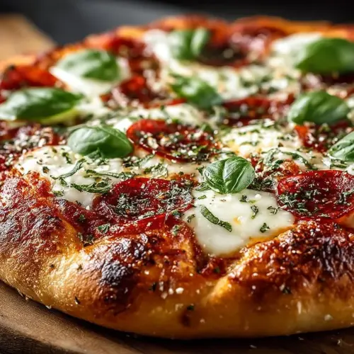 Delicious homemade pizza with fresh ingredients and melted cheese