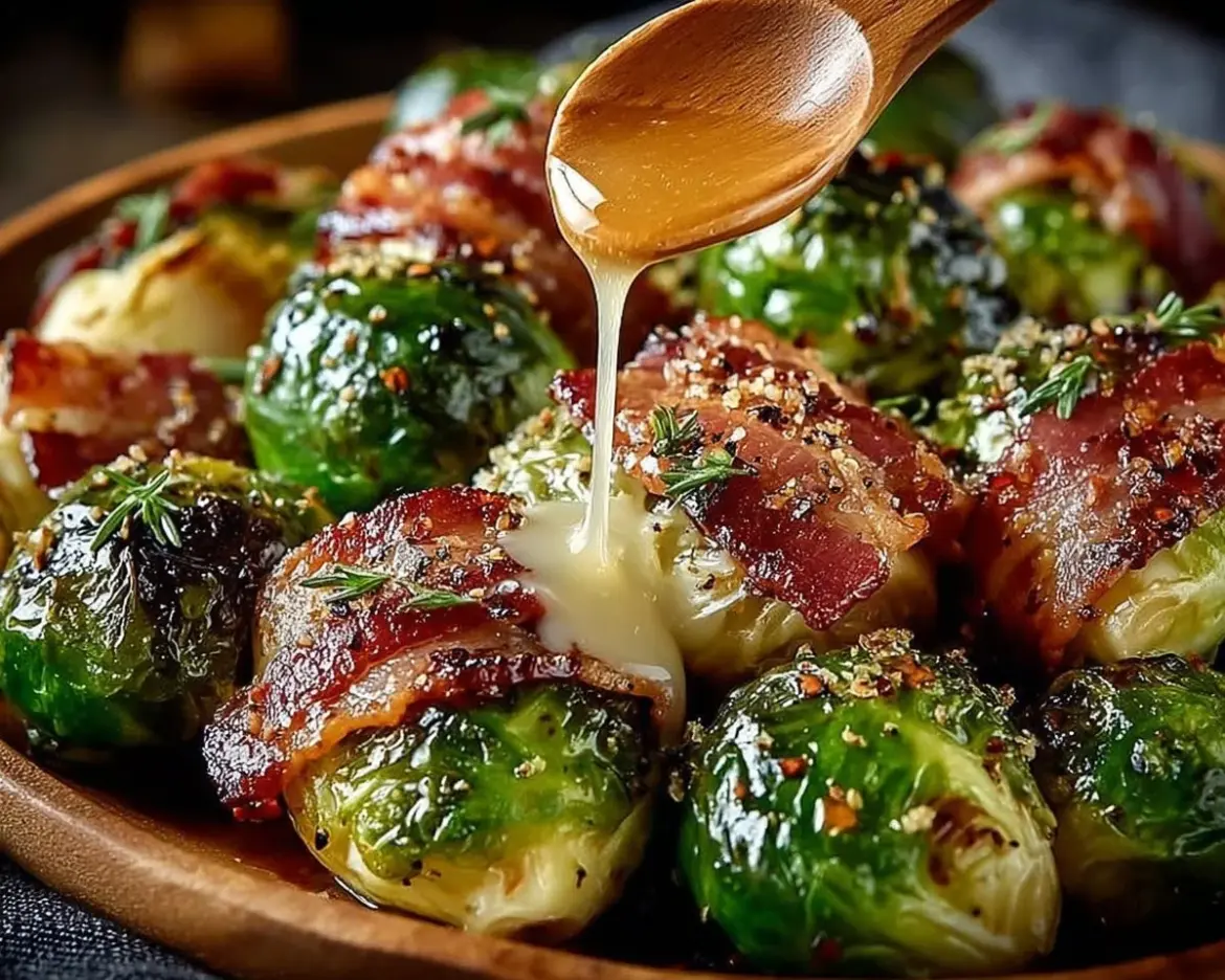 Honey-glazed roasted Brussels sprouts with crispy bacon