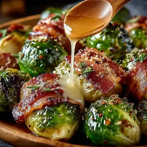Honey-glazed roasted Brussels sprouts with crispy bacon