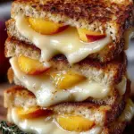 Honey Peach White Cheddar Grilled Cheese with golden crust and melted cheese