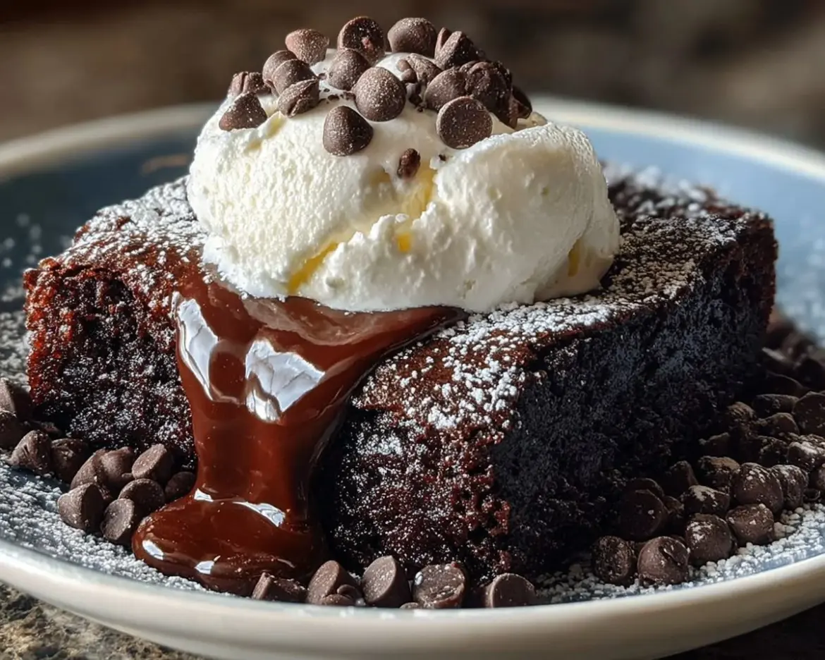 Delicious hot fudge pudding cake served in a bowl with a spoon.