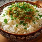 Instant Pot Basmati Rice in a bowl with herbs and spices