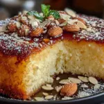 Italian Almond Ricotta Cake sliced on a plate with almonds on top
