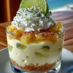 Delicious Key Lime Pie Cheesecake Pina Colada dessert with tropical flavors