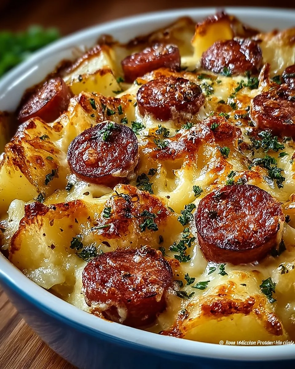 Kielbasa Sausage Cheesy Potato Casserole