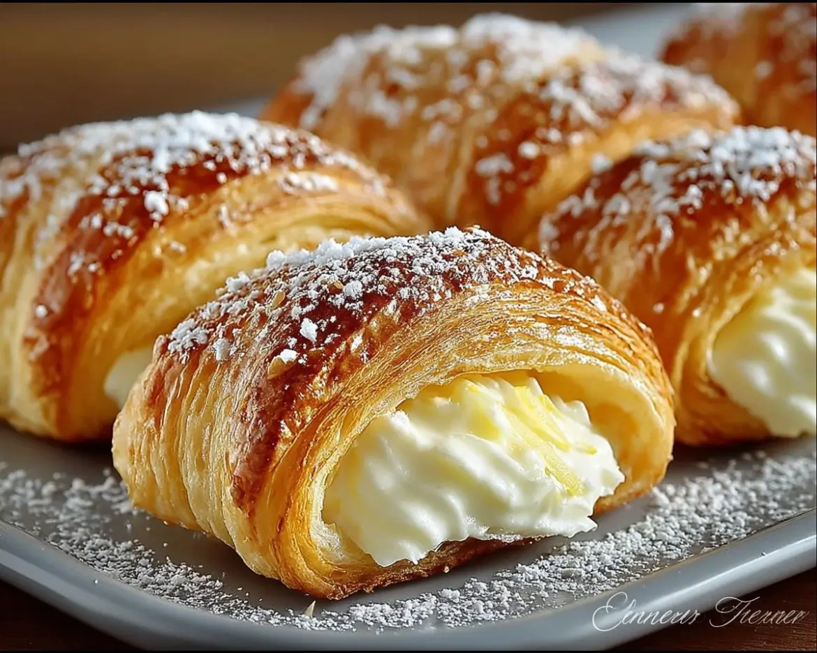 Lemon Cheesecake Crescent Rolls topped with lemon zest and cream cheese filling