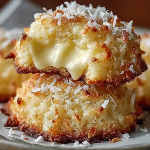 Lemon Coconut Cheesecake Cookies decorated with fresh coconut flakes