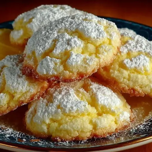 Lemon Gooey Butter Cookies on a plate, showcasing their soft and gooey texture.