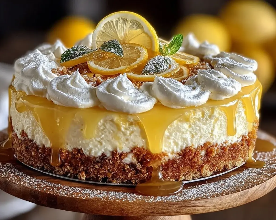 A slice of Limoncello Mascarpone Cake topped with lemon zest and mascarpone cream.