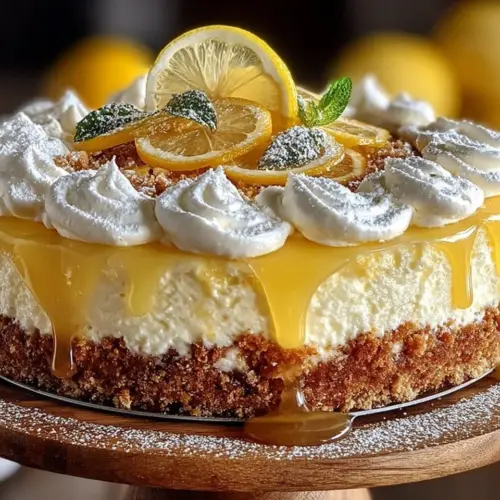 A slice of Limoncello Mascarpone Cake topped with lemon zest and mascarpone cream.