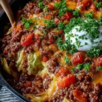 Delicious Low Carb Unstuffed Cabbage Casserole topped with fresh herbs