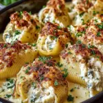Delicious Million Dollar Chicken Alfredo Stuffed Shells served on a plate