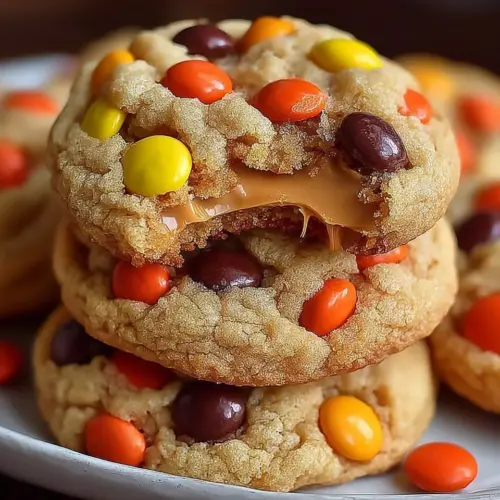Mini Reese's Pieces Cookies stuffed with creamy peanut butter