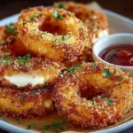 Mozzarella stick onion rings showcasing crispy texture and gooey cheese
