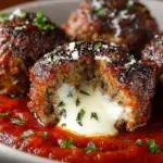 Mozzarella stuffed meatballs cooked in a slow cooker for a savory meal