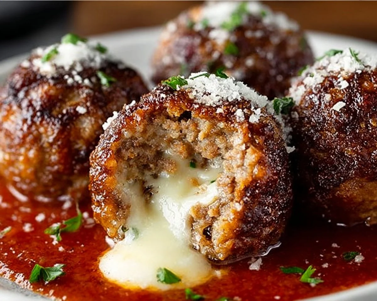Mozzarella Stuffed Slow Cooker Meatballs