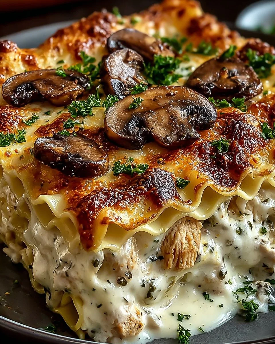 Mushroom Chicken Alfredo Lasagna