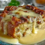 Delicious New Orleans style bread pudding served with sauce