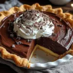 Delicious slice of old-fashioned chocolate pie on a plate