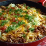 One-pot cabbage casserole with vegetables and cheese baked in a dish