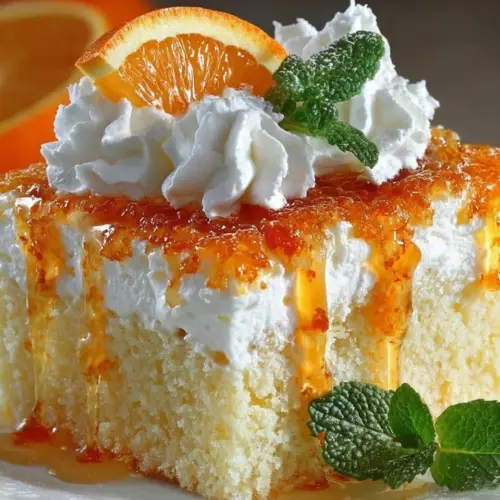 Slice of delicious Orange Dreamsicle Cake topped with orange zest and creamy frosting