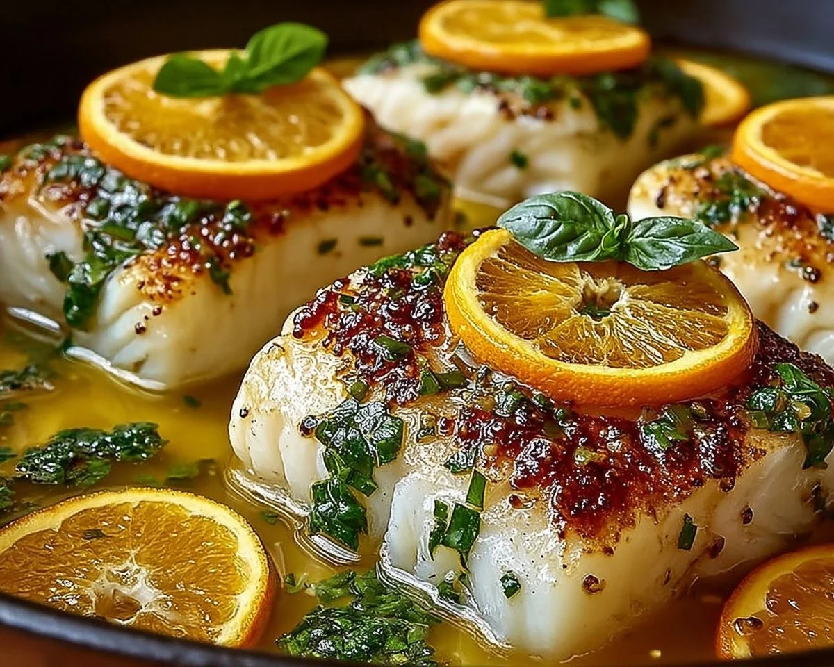 Pan Fried Cod with Citrus Basil Butter Sauce