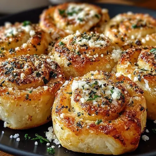 Delicious Parmesan Garlic Pizza Rolls on a plate with melted cheese