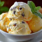 Delicious bowl of passion fruit ice cream topped with fresh fruit