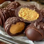 Delicious homemade Peanut Butter Eggs on a white plate