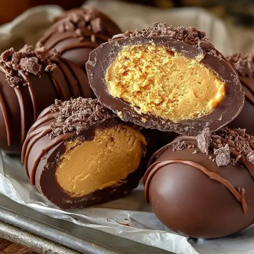 Delicious homemade Peanut Butter Eggs on a white plate