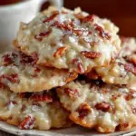 Freshly baked Pecan Coconut Praline Cookies on a cooling rack.