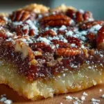 Deliciously stacked pecan pie bars showcasing a rich, nutty filling and a golden crust.