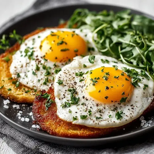 Plate of perfectly cooked over hard eggs with a side of vegetables