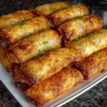 Philly cheesesteak egg rolls filled with steak, cheese, and peppers