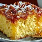 Delicious Pineapple Coconut Cake topped with fresh pineapple and coconut flakes.