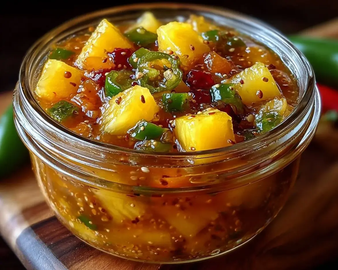 Delicious homemade pineapple cowboy candy in a jar