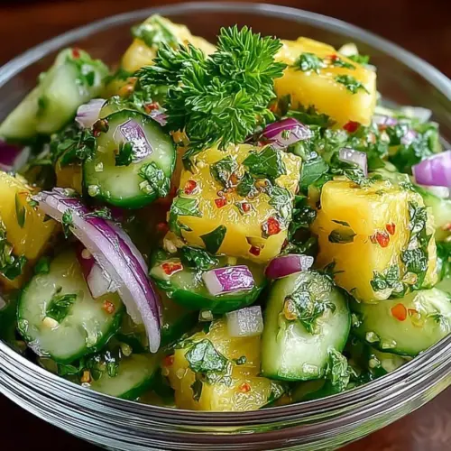 Fresh and vibrant pineapple cucumber salad served in a bowl