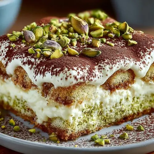 Delicious Pistachio Tiramisu dessert layered with creamy mascarpone