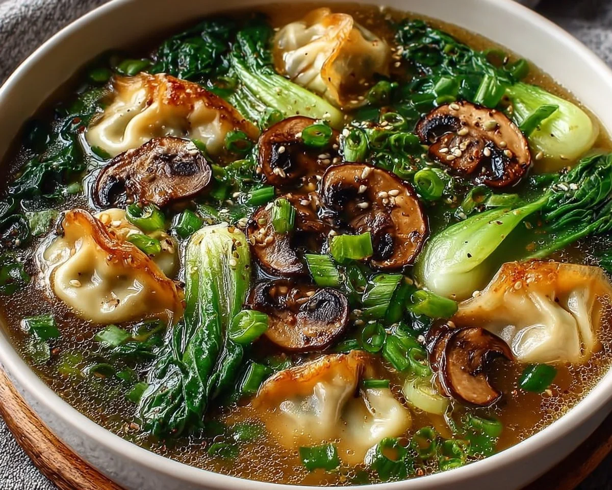 Potsticker Soup with Mushrooms & Bok Choy