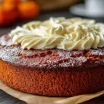 Delicious homemade Pumpkin Cake with cream cheese frosting and autumn spices