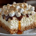 Rice Krispie Treat Cheesecake slices on a plate with colorful sprinkles