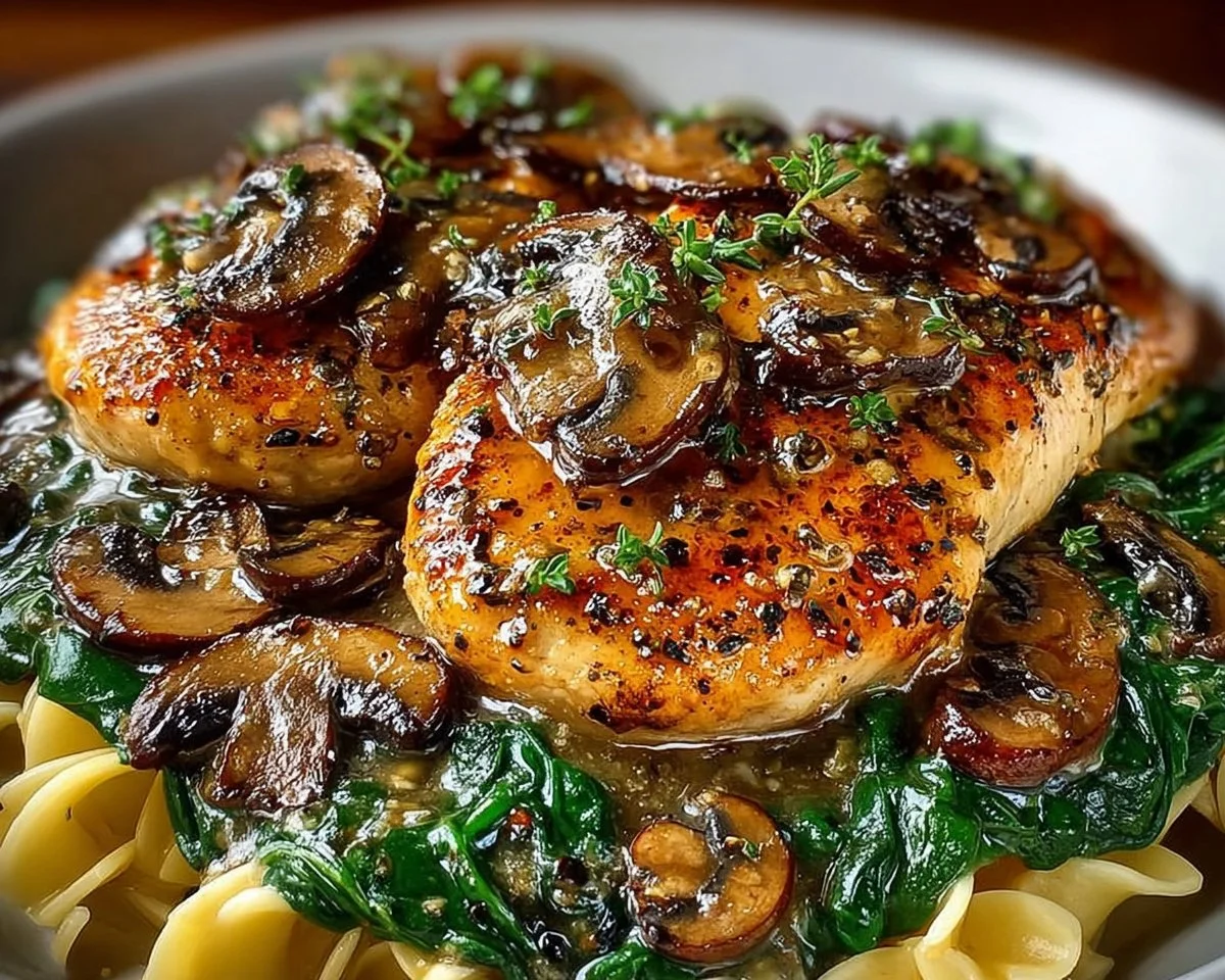 Savory Garlic Mushroom Chicken with Spinach