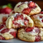 Plate of sensational strawberry cheesecake cookies with fresh strawberries