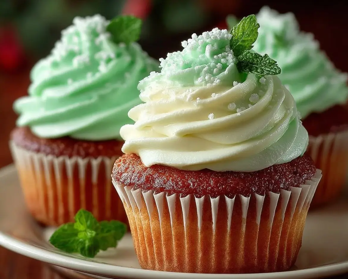Shamrock Shake Cupcakes decorated with green frosting and shamrock sprinkles.