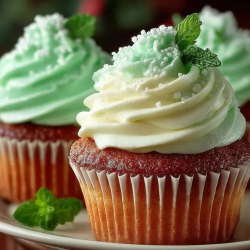 Shamrock Shake Cupcakes decorated with green frosting and shamrock sprinkles.